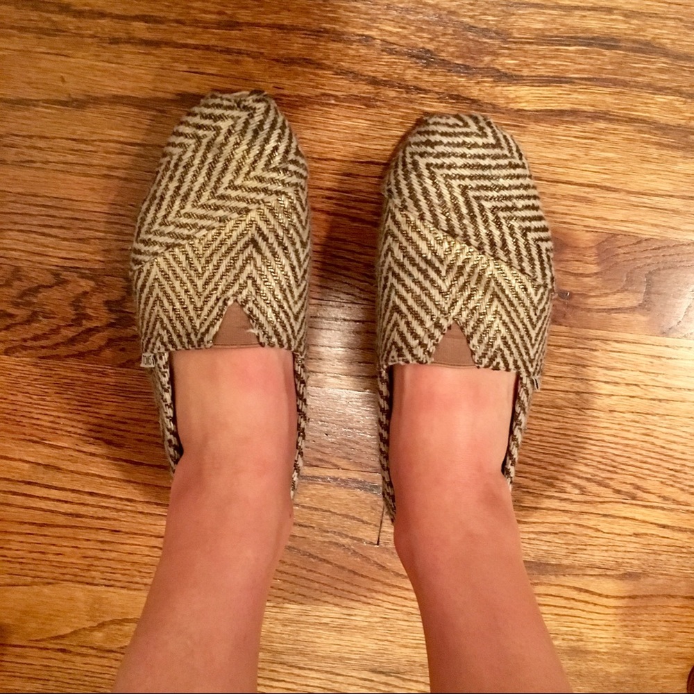 Gold herringbone TOMs flats